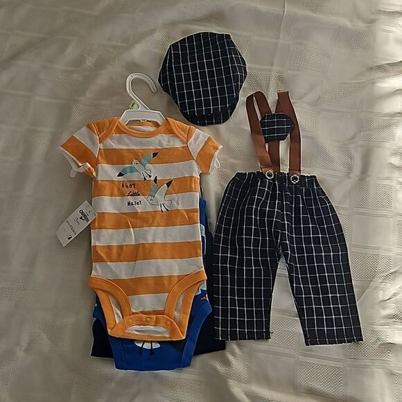 Carter's Baby Boy Newborn Bundle Oncies & Photo Shoot Outfit Navy Blue 3 Months - Picture 2 of 16